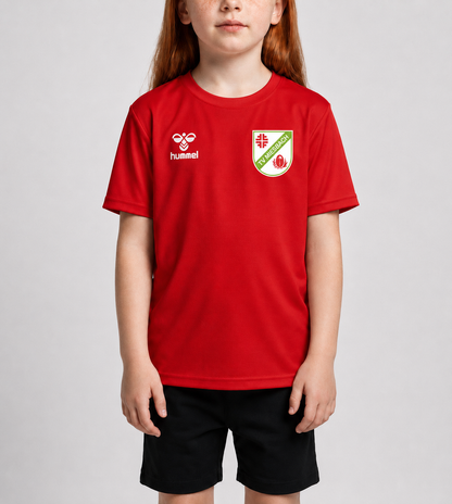 rotes TV Miesbach Tshirt vorne mit Logo von Hummel Sportswear